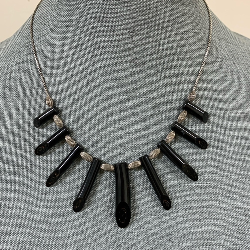 Vintage Sterling and Black Coral Chain Necklace